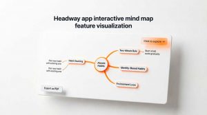 Headway interactive mind map showing Atomic Habits concepts with habit stacking and two-minute rule